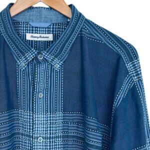 Tommy Bahama Viejo Plaid Long Sleeve Shirt Ocean Deep Blue Size XL